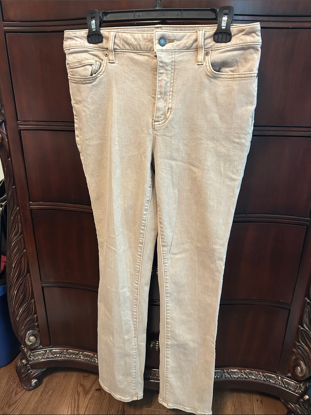 Lands' End Straight Leg Beige Stretch Jeans